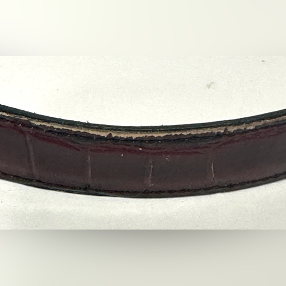 BILL BLASS DESIGNER CORDOVAN BROWN LEATHER BELT, CROCO-EMBOSSED, GOLD BUCKLE, - Picture 5 of 14